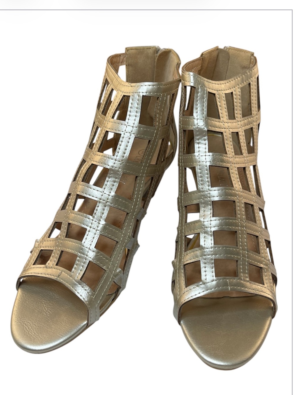 Charming Lady Metallic Gold Cage Peep-Toe Heels Women’s size 9
